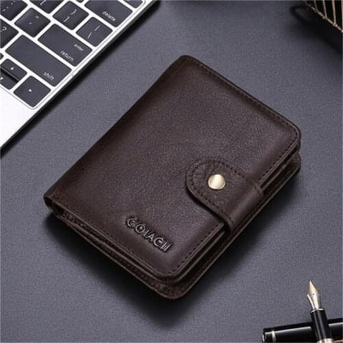 RFID Blocking Wallet Men Genuine Leather Multifunctional Wallet Buckle Casual Vintage Purse Cowhide Card Holder Zip Coin Purse