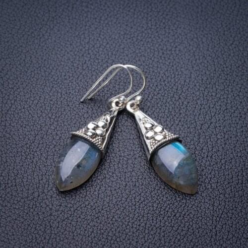 StarGems Natural Labradorite Handmade 925 Sterling Silver Earrings 1.75" E0982
