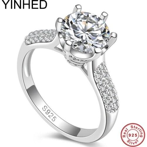 95% OFF! YINHED 2ct Round SONA CZ Diamand Engagement Ring Real 925 Sterling Silver Wedding Rings For Women Stamp S925 ZR156