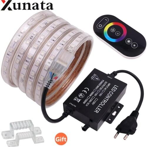 5050 RGB LED Strip 60LEDs/m Waterproof Flexible RGB LED Light Outdoor String Lamp With Touch or 24 Key Controller 220V EU