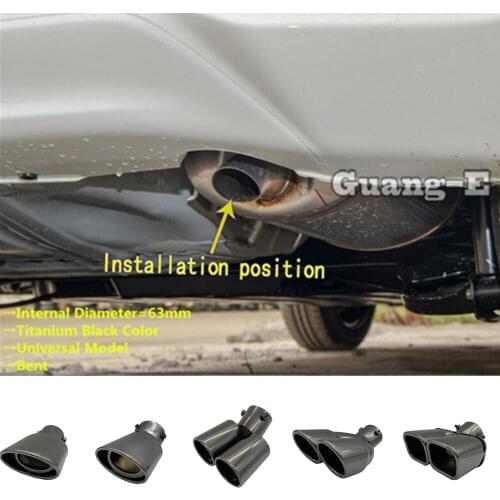 Internal Diameter=63mm/Titanium Black/Universal Model/Bent Car Muffler Back End Pipe Dedicate Exhaust Tip Tail Outlet Vent 1pcs