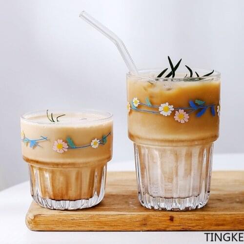 Japanese and Korean ins wind daisy glass cup coffee cup juice cola milk tea cup home kitchen water cup