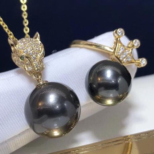 Fine Jewelry 18K Yellow Gold 1030 Natural Ocean Tahiti Pearl 10-12mm Females Jewelry Sets for Women FIne Jewelry Sets