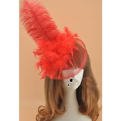 Natural Feather Gauze Fascinator Hat Hair Ornaments Women Bride Veil Headwear Stage Performance Feather Hair Clip Green Yellow