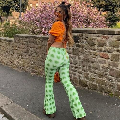 Womens Pants Y2K Cargo Heart Green Aesthetic Boot Pants 90S Harajuku Fashion Joggers Women 2021 Clothes Vintage Party Pants