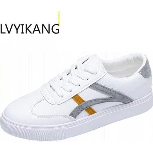 Factory Fashion White Split Leather Women Chunky Sneakers Shoes Lace Up Tenis Feminino Zapatos De Mujer Platform Casual Striped