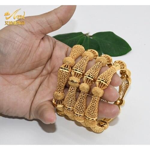 ANIID Women Charm Bracelet Bangle 24K Gold Color Jewelry Dubai Pure Kids Cuff Flower Baby Bangle Brand Chinese African Designer