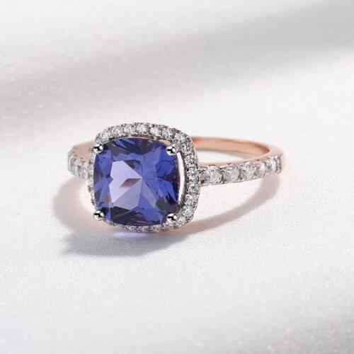 925 Sterling Silver Ring Created Tanzanite Gemstone For Women Girls Birthday Gifts Luxury Delicate Fine Jewelry Rose Gold Plated