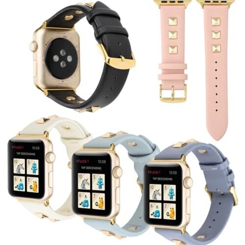 Golden Rivet Style Leather sport Strap For Apple Watch Band 4 44/40mm Bracelet for iWatch series 3 2 1 38mm 42mm Watch Accessory