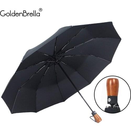 New Fully-automatic Umbrella Man Creative Wood Handle Umbrella For Men 3 Folding Strong Wind Resistance Business Women Umbrella