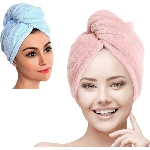 2PC Quick Dry Hair Drying Cap Wiping Hair Toiletries Fiber Hair Towels Soft Bath Towels With Buttons Turbans Towels Drying Hair