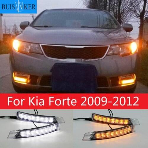 2PCS LED DRL Daytime Running Light Fog Lamp For Kia Forte 2009-2012 with Yellow Turn Signal Indicator style relay