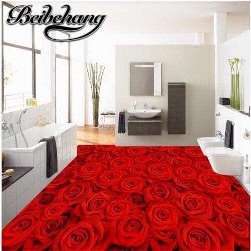 Beibehang Custom 3D three-dimensional romantic red roses floor decorative painting self-adhesive pvc floor waterproof mildew
