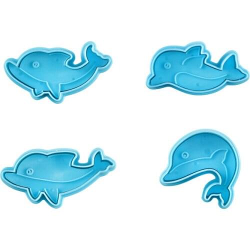 4 Dolphin Cookie Cutter Plastic Biscuit Knife Baking Fruit Cake Kitchen Tools Mold Embossing Printing