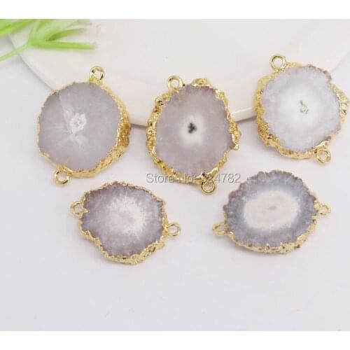 5pcs Natural White Sun Flower shape Stone Slice Connectors Beads,Gold Metal For Making Jewelry