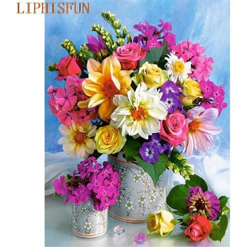 Diamond Painting Cross Stitch Full Square Round Picture of Rhinestone DIY Mosaic Embroidery Colorful Flower New Year Gift