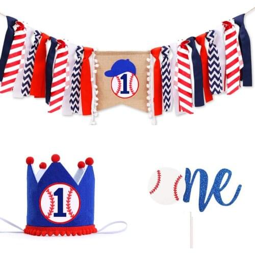Baseball Theme Birthday Supplies Pink Blue Banner Decoration 1st Baby Boy Girl One Year Party Cake Topper Decor Baby Shower Supp