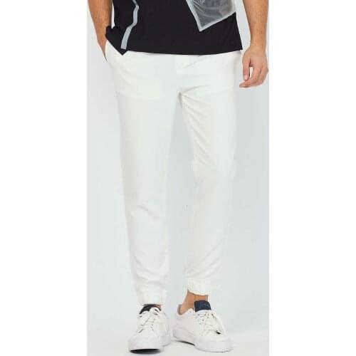 Fashion Pants Men Casual Work Solid White Elastic Waist Streetwear Long Pants Trousers
