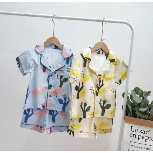 2 3 4 5 6 Year Kids Sleepwear Ummer Cactus Print Short Sleeve Shorts 2pcs Baby Girls Boys Pajamas Kids Clothing Baby Home Wear