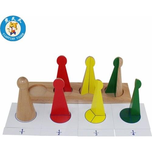 Baby Montessori Mathematics Learning Education Wooden Toys Large Fraction Skittles With Stand And Nomenclature Cards