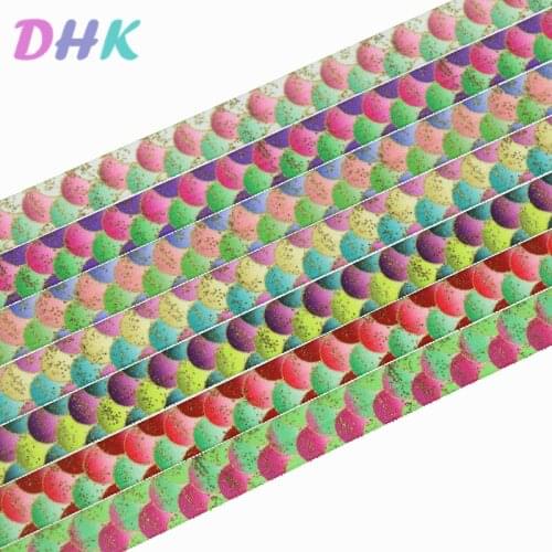 DHK 5/8'' 50yards fish scale pattern printed Fold Elastic FOE stretch ribbon hairbow headwear headband DIY OEM S1252
