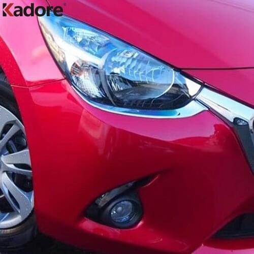 For Mazda 2 Demio DJ 2014-2018 Hatchback ABS Chrome Front Headlight Eyebrow Cover Trim Head Light Eyelid Strip Car Styling 2pcs