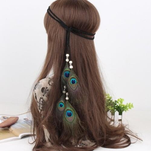 Indian Peacock Feather Headdress Headband Bohemian Tassel Hairband Head Chain Headwear Hair Styling Accessories for Women