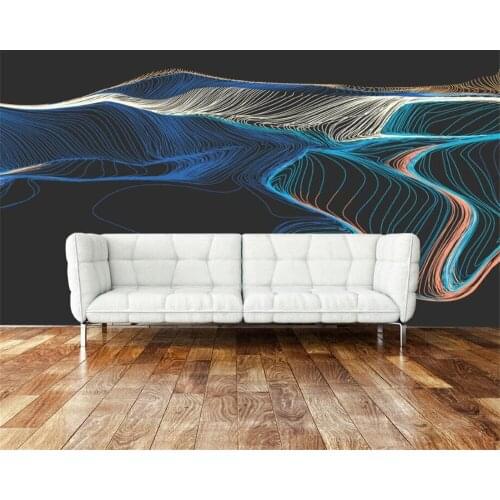 Beibehang room decor Custom silk wallpaper fashion classic blue abstract ink lines TV background wallpaper home decoration fluff