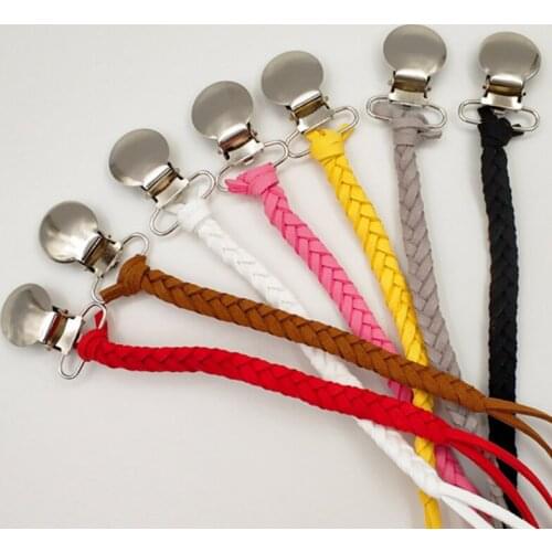 Leather Pacifier Clips Chain Dummy Clip Pacifier Holder Braided Binky Clip Nipple Holder Soother Chain For Infant Baby Feeding