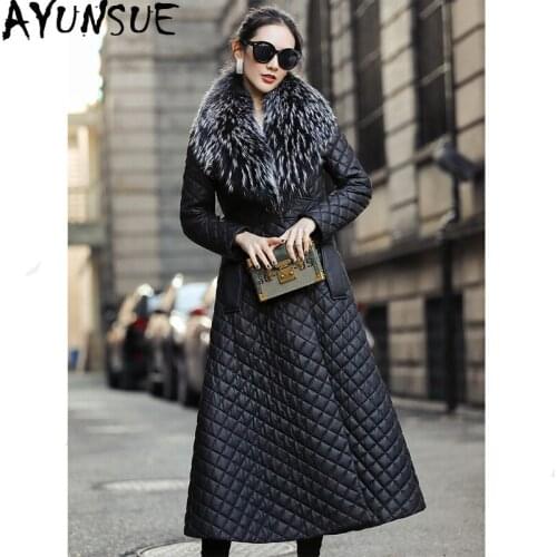 AYUNSUE Genuine Leather Jacket 2020 Winter Jacket Women 100% Real Sheepskin Coat Female Real Fox Fur Collar Long Down Jackets