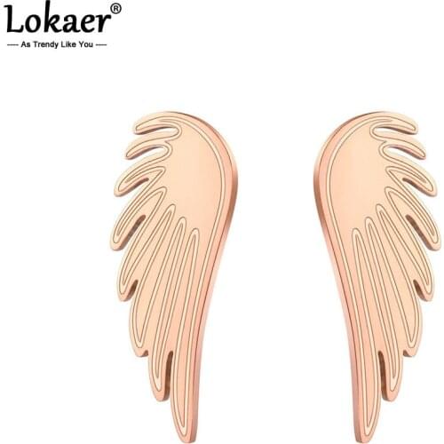 Lokaer Trendy Rose Gold Angel Wings Titanium Stainless Steel Earrings Office Style Girls Ears Jewelry Boucle D'oreille E19124