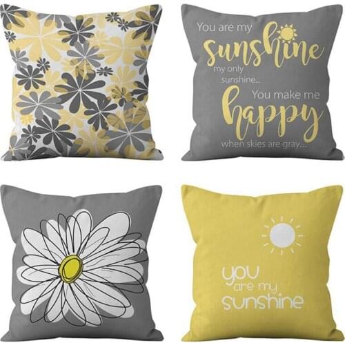 New Set of 4 Throw Pillow Covers Modern Daisy with Pretty White Floral Hand Couch Sofa Decorative Pillow Cases Cushion