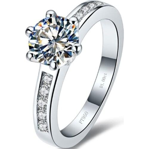 Wholesale Brand Jewelry Female 1CT Diamond Carbon Ring Sterling Silver Women Jewelry Engagement Women Prongs Ring White Gold