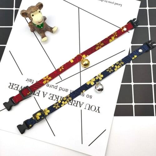 Japanese Style Pet Cats Dogs Collar with Bell Handmade Adjustable Necklace Printed Necktie Kitten Cartoon Cat Accessories