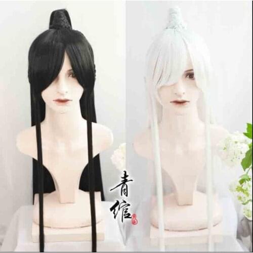 Hanfu Wigs Men Women Ancient Chinese Hanfu Wigs Headgear Anime Cosplay Accessories Hanfu Black&White Long Straight Wigs For Men