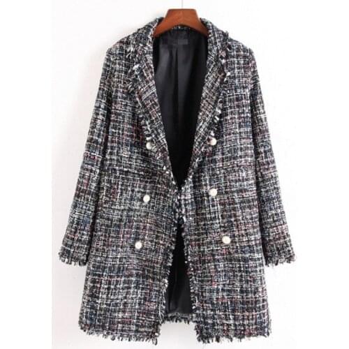 Casual Plaid Ladys Long Jacket Suit Female 2019 new autumn and winter long-sleeved plaid blazer Womens retro suit jacket