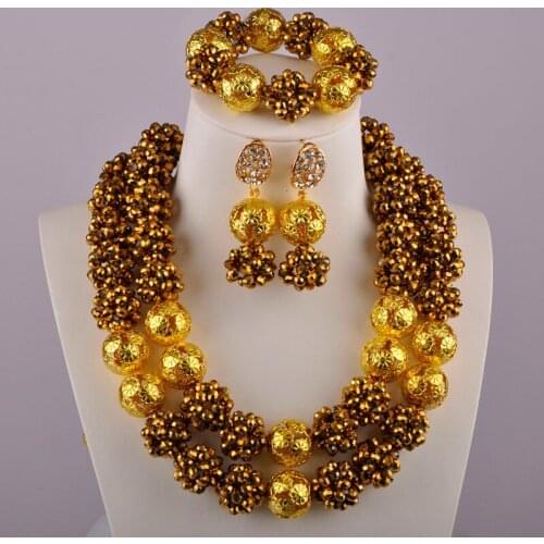 Gold Plated African Necklace Jewelry Set Nigerian Beads Sets Bridal Wedding Jewelry Sets