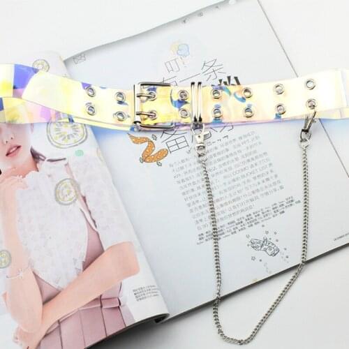 Fashion PVC transparent clear belt waist punk belts for women plastic Pin Buckle Female cinturon mujer Ladies Jeans Grommet Belt