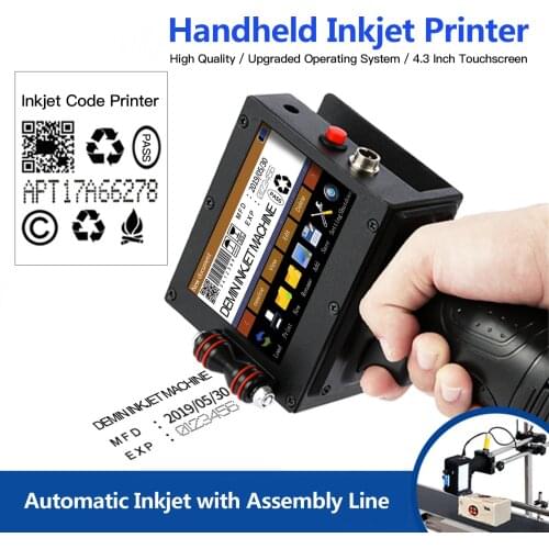 Handheld Printer Inkjet Printer High Definition Inkjet Code Printer with 4.3 Inch LED Touchscreen Quick-Drying Ink Cartridge