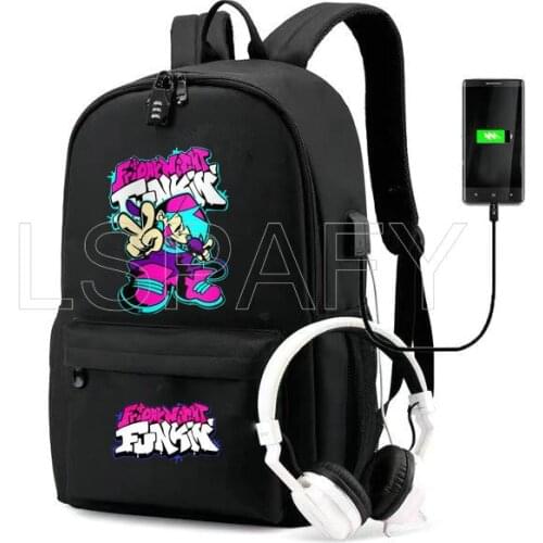 Friday Night Funkin Student School Backpack Teenage Girl Boys Bookbag USB Anti-theft Laptop Canvas Waterproof Backpack for Men