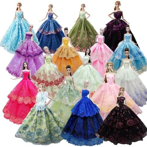 Off Shoulder Lace Princess Wedding Dresses 11.5" Dolls Outfits For Barbie Doll Clothes Party Gown 1/6 BJD Dollhouse Accessories