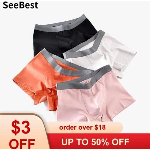 SeeBest modal Mens boxers set Underwear seamless breathable color pantie shorts brand solid teenager Jdren pink underpants XXXL