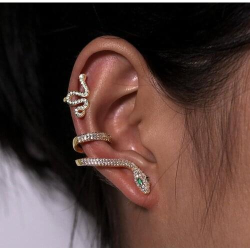 2 Pieces High Quality Gold Clip Earrings Jewelry Rhinestone Snake Earrings For Women Girl Gift Brincos Pendientes De Prata 066