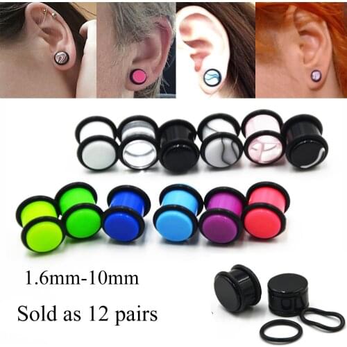 12Pairs 1.6mm-10mm Acrylic Ear Plugs StretchingTunnels Earlets Gauges Marble Ear Strehcher Kit Piercing With Double O-ring