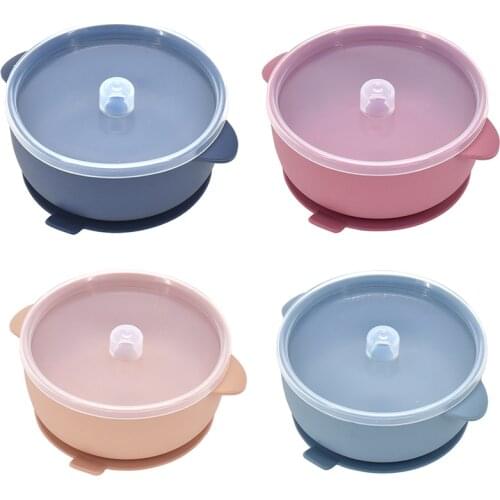 Silicone Baby Feeding Bowl With Lid Non-Slip Sucker Kids Safety Assist Waterproof Feeding Learning Bowl Dinnerware Set BPA Free