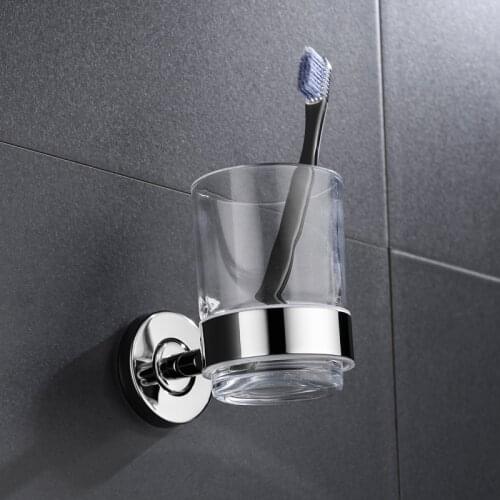 SUS 304 Stainless Steel Toothbrush Tooth Cup Holder with Glass Cup Wall Mounted Bathroom Single Cup Rack Lavatory Accessories
