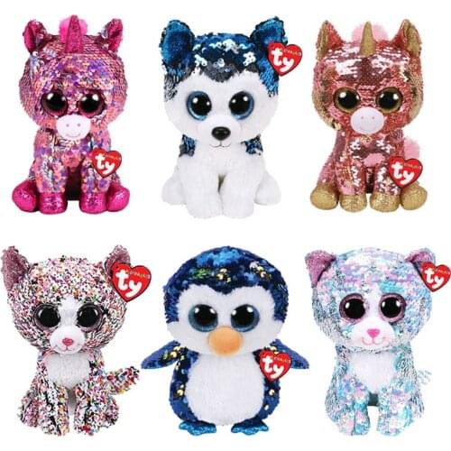 Ty Flippables 6" 15 cm Penguin Cat Dog Reversible Sequin Limited Collectors Edition Doll Boys and Girls Birthday Christmas Gift
