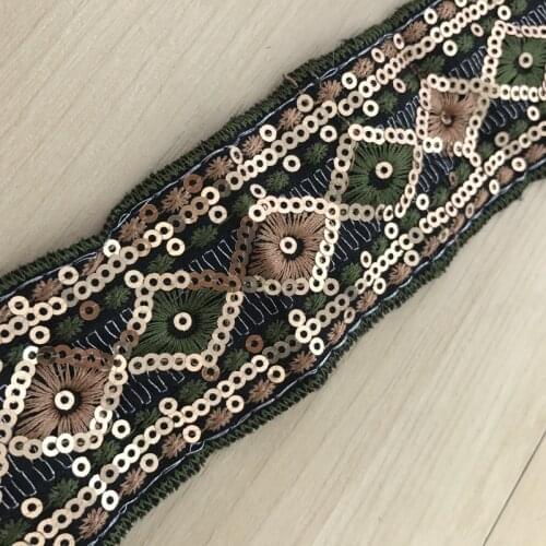 Vintage Style Beaded Sequin Embroidery Ribbon Lace Trim tissus Prismatic Beaded Ribbon Fabric Sold By The Yard
