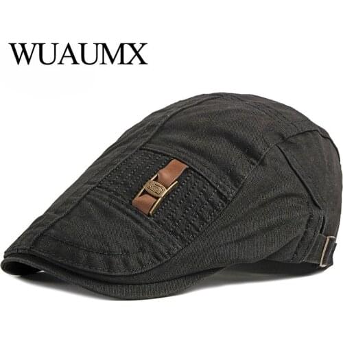 Wuaumx NEW Spring Summer Berets Hat For Men Casual Newsboy Caps Cotton Retro Cabbie Herringbone Caps Solid Duckbill Ivy Flat Cap