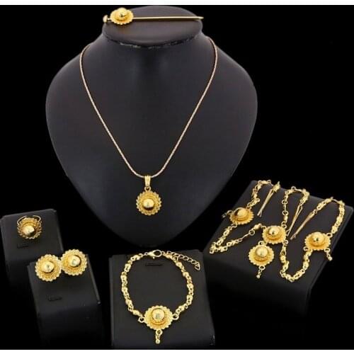 Yulaili High Quality Classic Six Pieces Ethiopia Jewelry Sets for Women Wedding Bridal Jewelery Accessories Wholesale